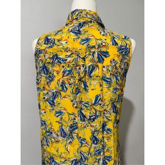 Club Monaco 100% Silk yellow blue floral sleeveless shift dress button front 6 - Picture 5 of 7